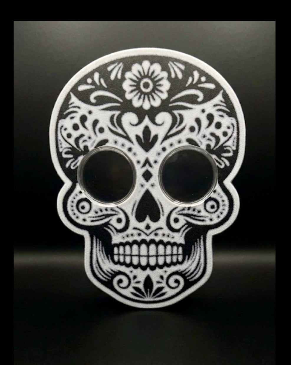 DAY OF THE DEAD COIN DISPLAY! METALLIC WHITE AND BLACK COLOR SCHEME.