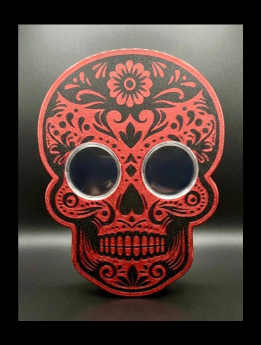 DAY OF THE DEAD COIN DISPLAY! METALLIC RED AND BLACK COLOR SCHEME.