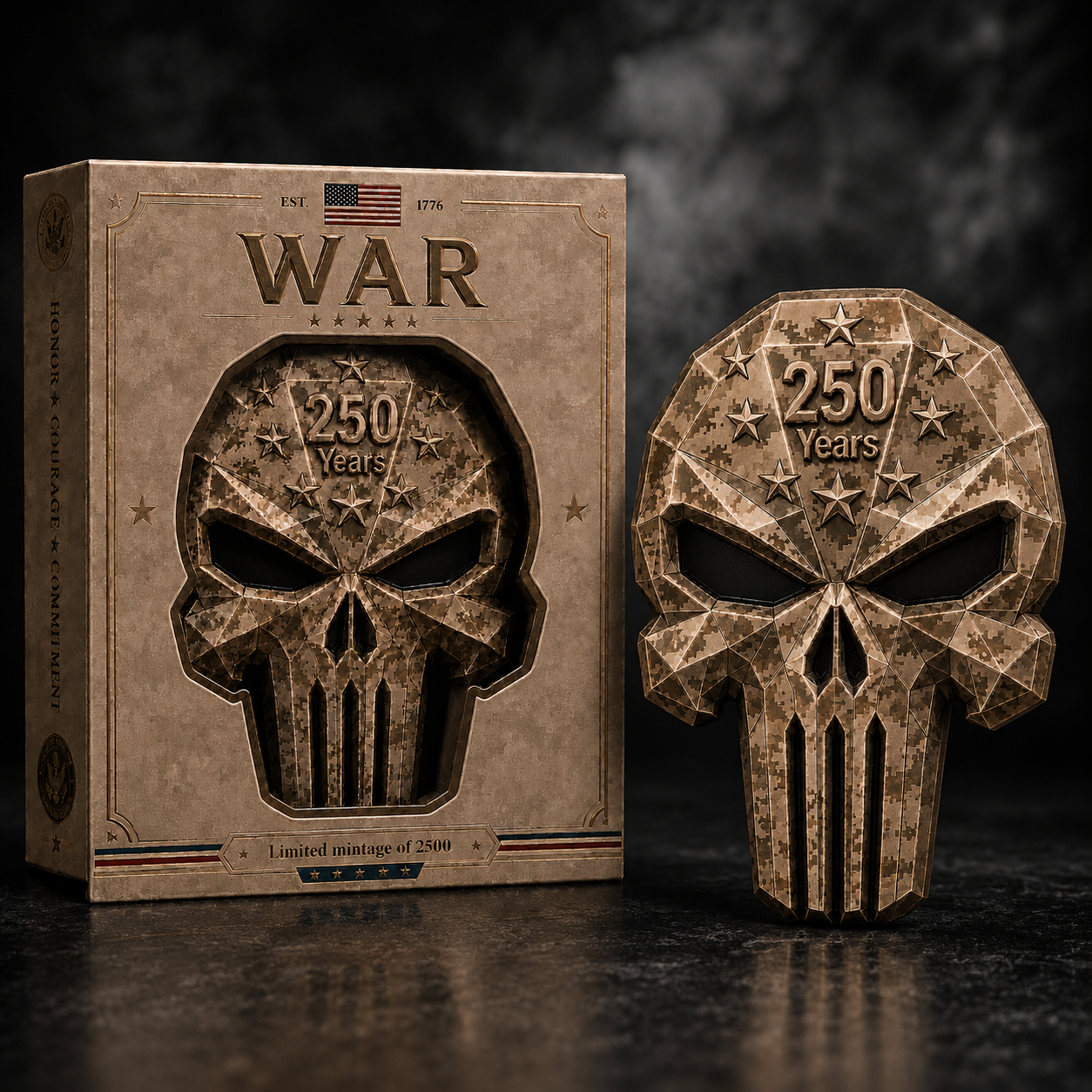 2026 250 Years of Honor & Courage 3oz .999 Copper Skull Black Eyes Collectible Stacker