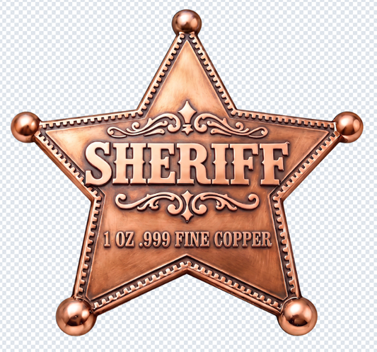 Junior Sheriff Badge Shaped 1 oz Copper Medal (06/05) GOLD Version