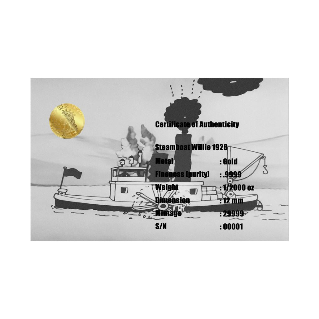 2026 Steamboat Willie 1928 1/2000 oz Gold Round in Card (12/12)