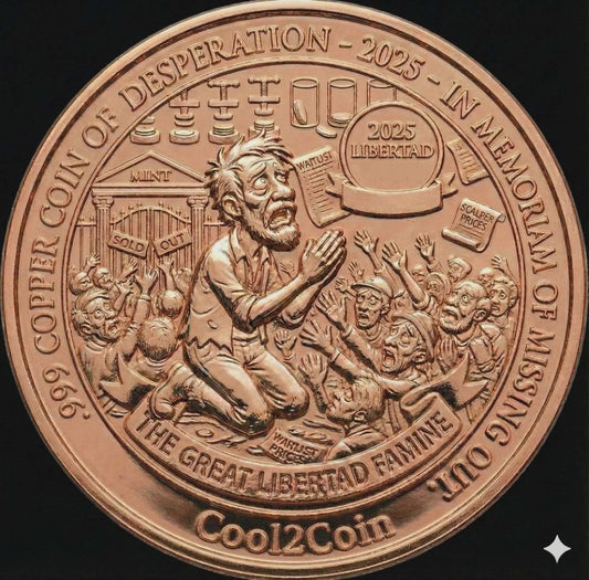 In Stock! See back of coin! 2025 The Great Libertad Famine 1 oz .999 Copper Colorized Art Round (Open Mintage)