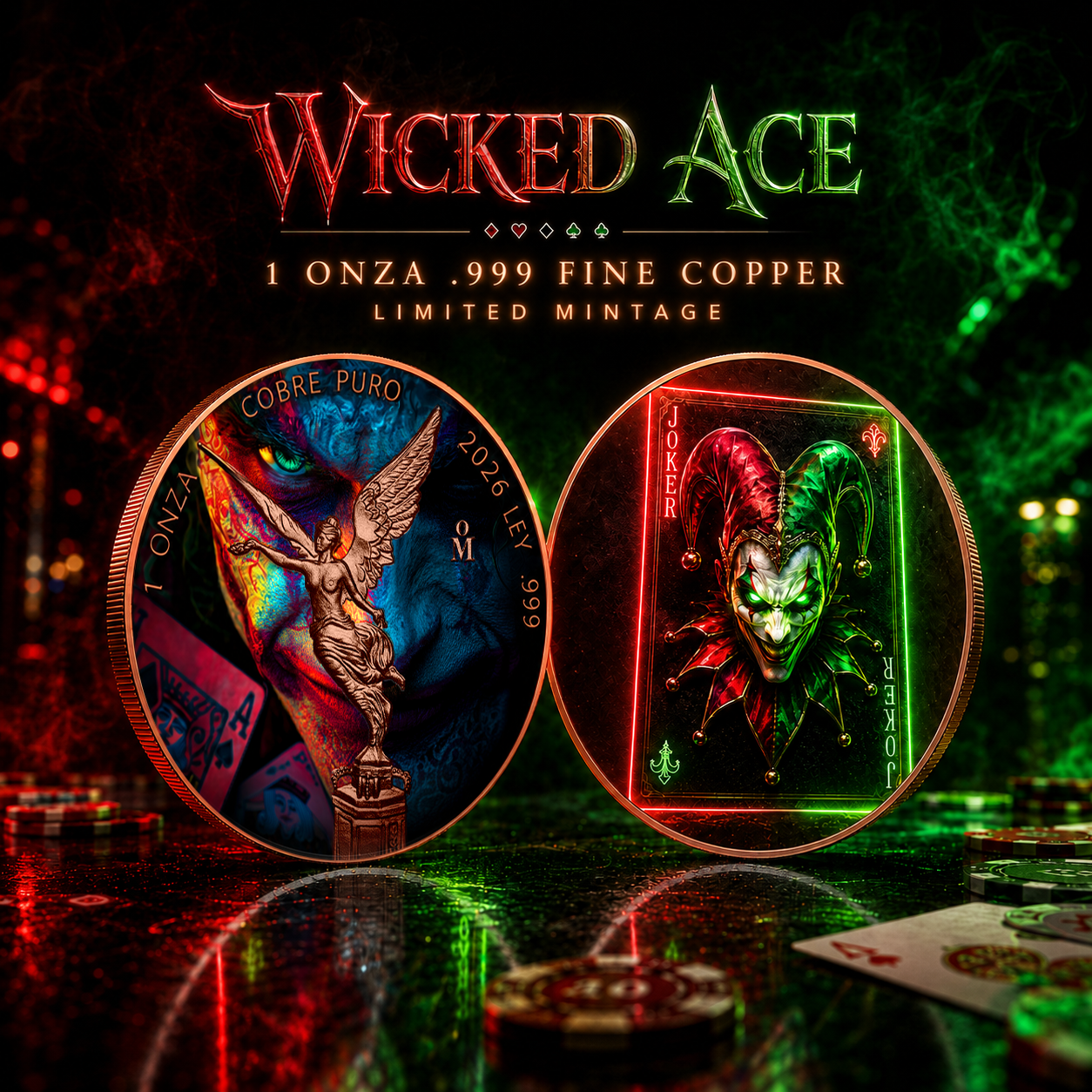 2026 Mexico Libertad Tribute Colorized Wicked Ace 1oz AVDP .999 Copper