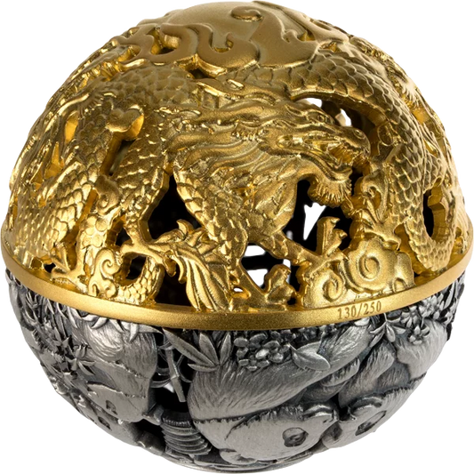 2026 Samoa Dragon & Panda Filigree Spherical 2 oz Silver Coin (06/08)