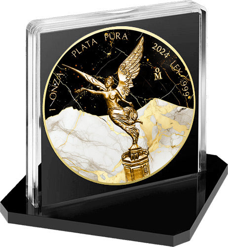 In Stock! 2024 Mexico Libertad Black & White Golden Marble Edition 1 oz Silver Coin (03/28)