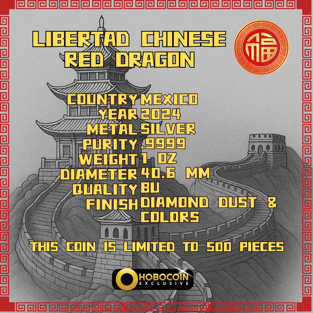 In Stock! 2024 Mexico Libertad Chinese Red Dragon Diamond Dust Edition 1 oz Silver Coin (06/18)