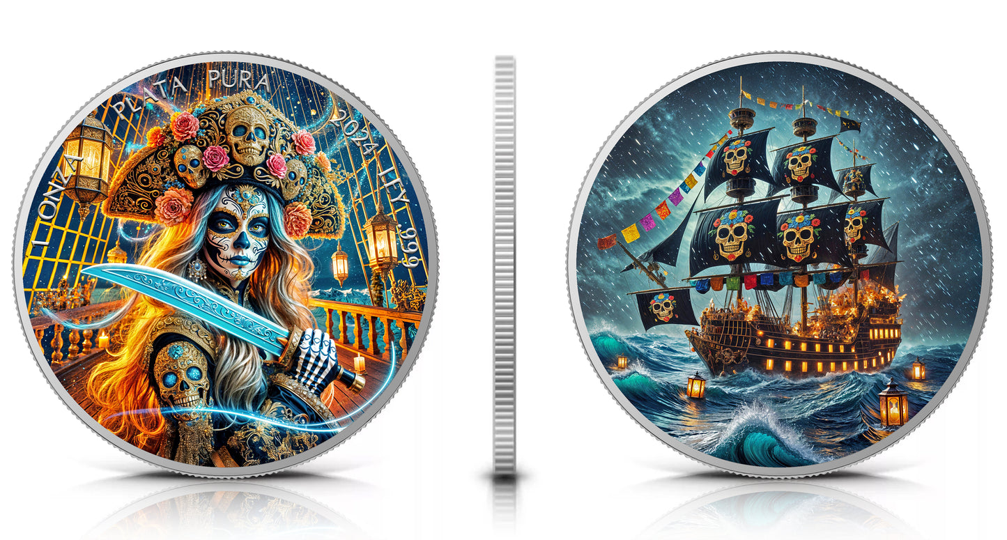 In Stock! 2024 Mexico Libertad Dia de los Muertos Corsair Edition 1 oz Silver Coin