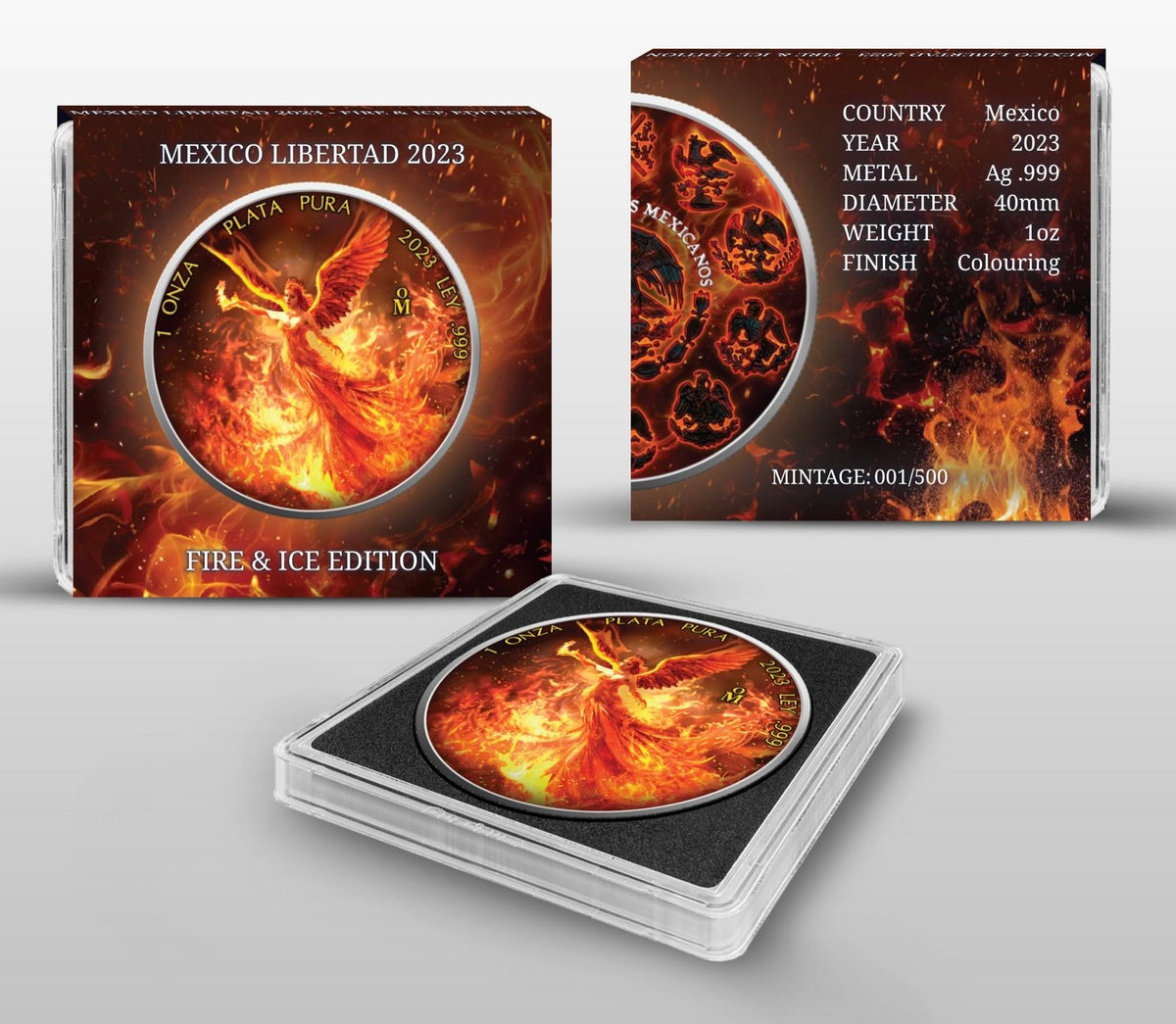 In Stock! RARE! 2023 Mexico Libertad Fire & Ice Edition 2 x 1 oz Silver Coin Set