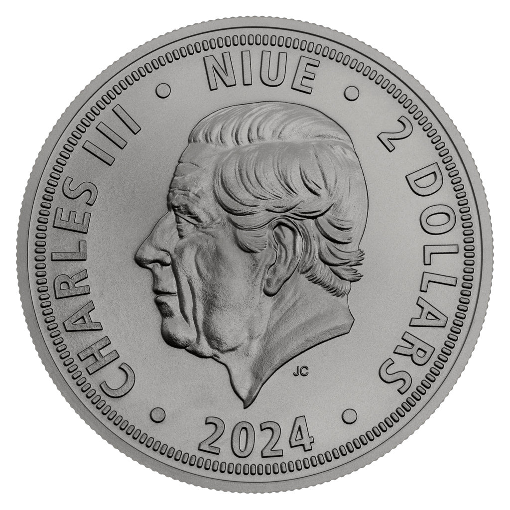 In Stock! 2024 Niue Czech Lion Black Platinum with Diamond Effect 1 oz Silver Coin