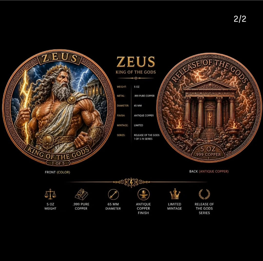 1st in 6 Series!🔥Zeus 5 OZ COPPER COMES IN CAPSULE