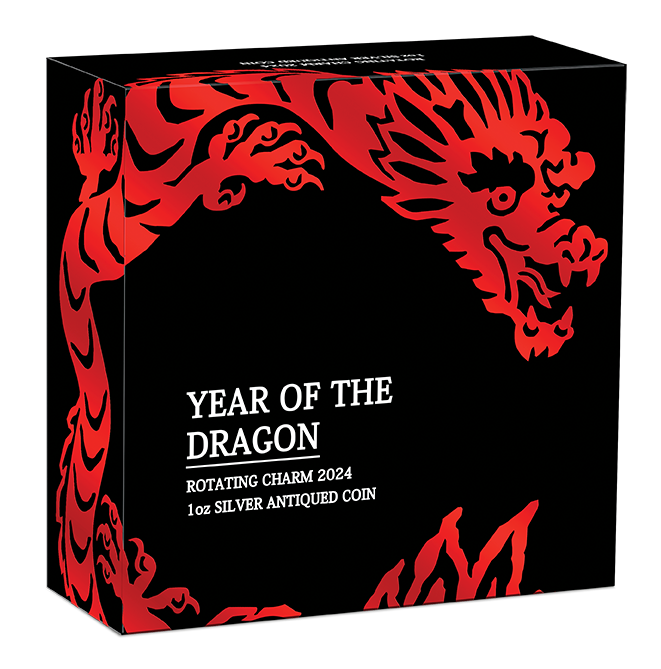 In Stock! 2024 Tuvalu Year of the Dragon Rotating Charm 1 oz Silver Coin - Options: Original Mint Packaging