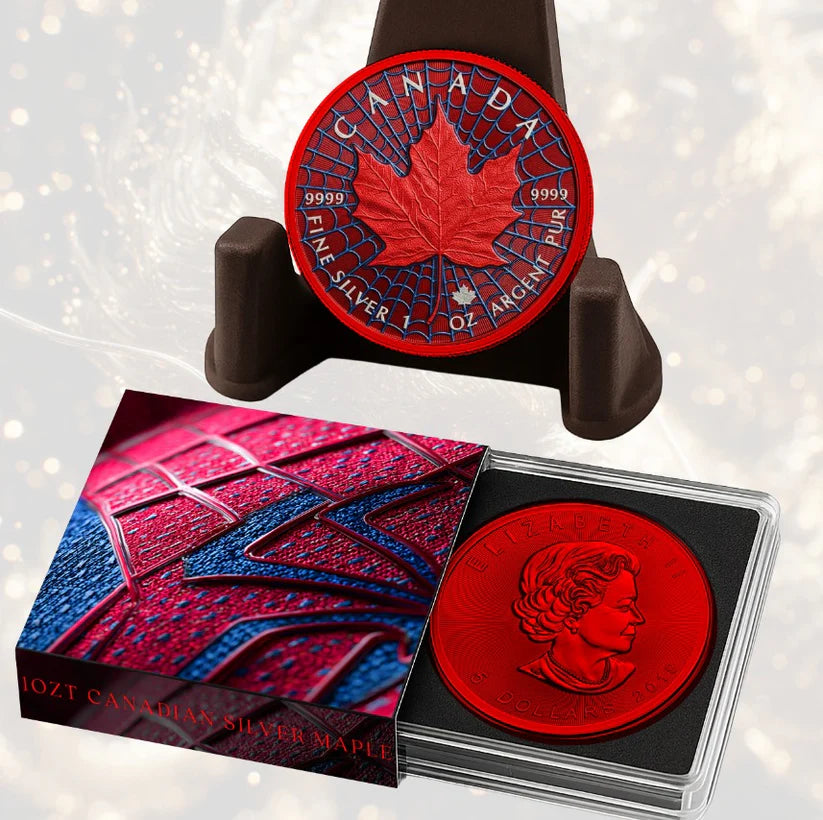 Pre-Sale: 2023 Canada Maple Colorized "Spiderweb" 1oz .9999 Silver Coin. 199 mintage