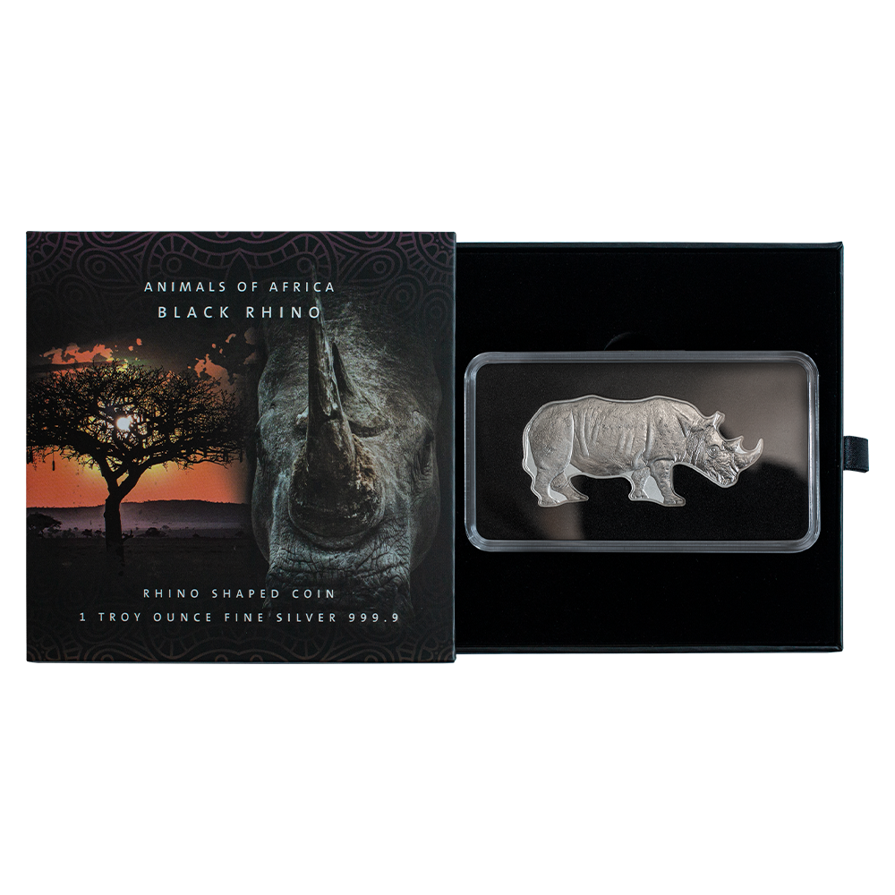 1oz Pure Silver Animals of Africa - Black Rhino Shaped Coin | PAMP
