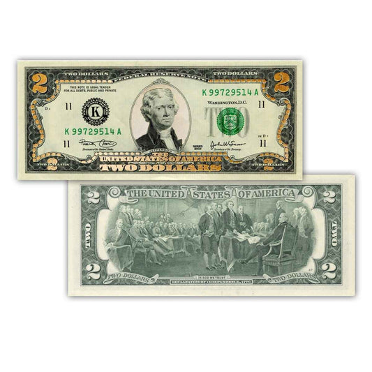 U.S. Genuine Legal Tender $2 Bill, Half Dollar, & Dime 250th Ann. Hologram Coin Set