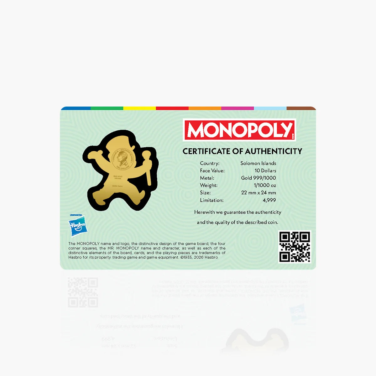 2026 Solomon Islands Monopoly Man Shaped 1/1000 oz Gold Coin in Card