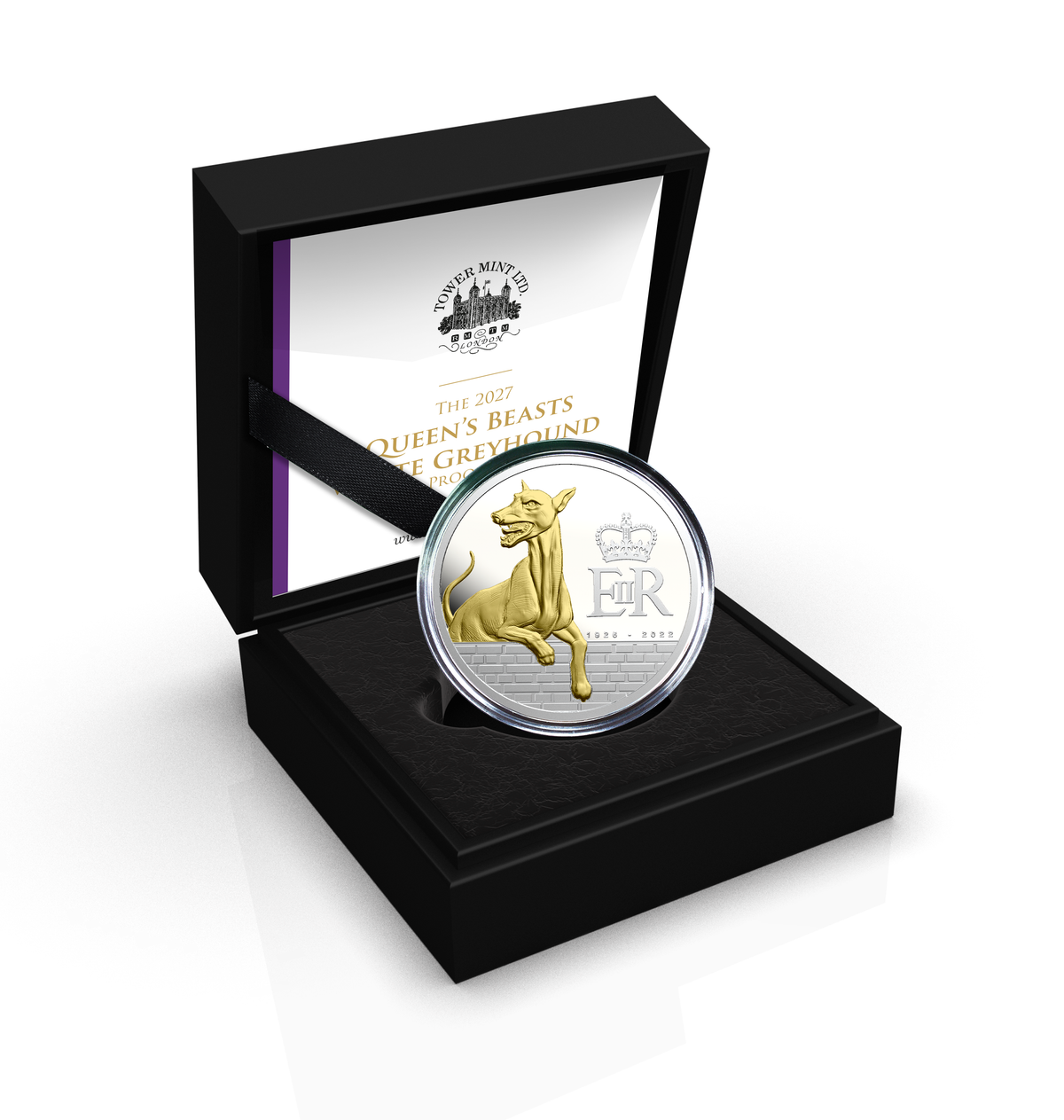 2027 Pitcairn Islands Queen's Beast Greyhound Gold Gilt 1 oz Silver Coin