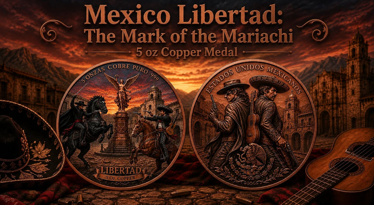 In Stock! See the back! Mexico Libertad Mark of the Mariachi 5 oz Copper Medal