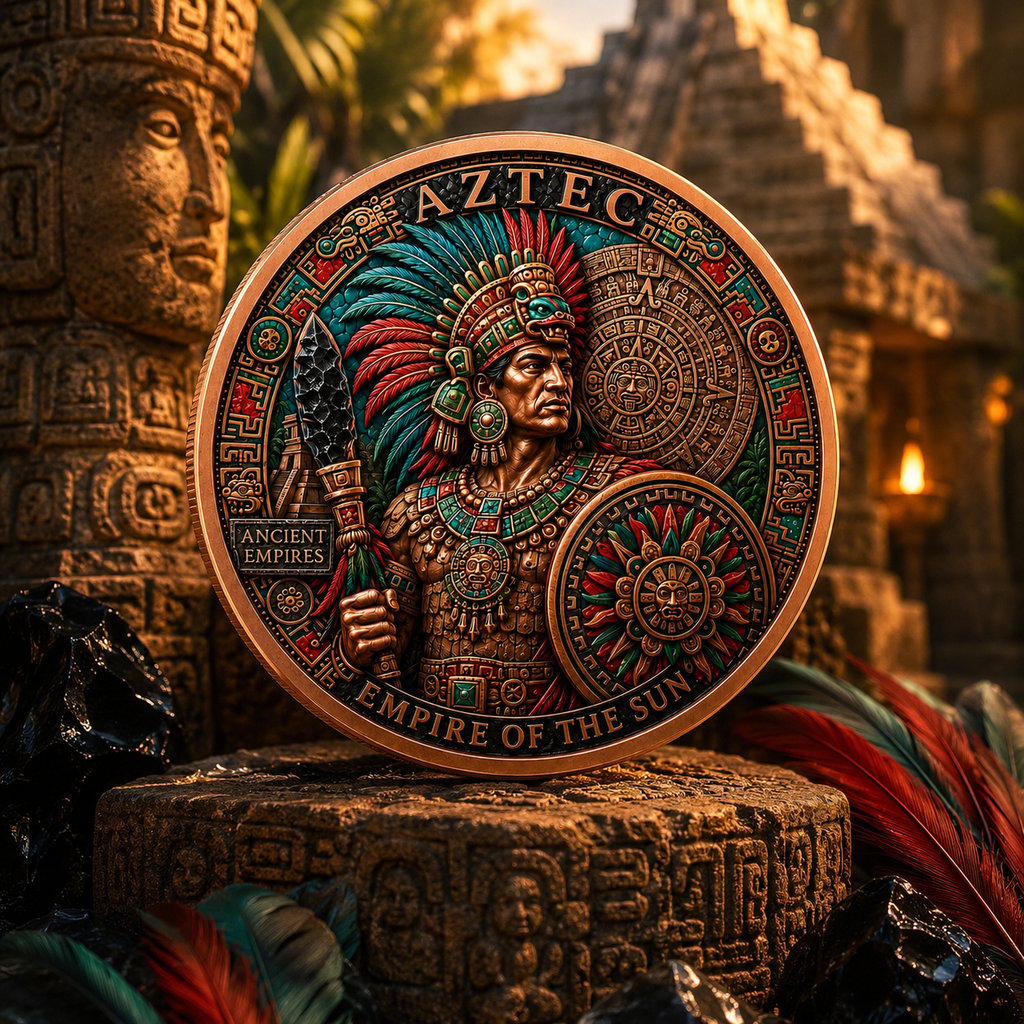 2026 Ancient Empires - Aztec Empire Colorized 1 oz Copper Round in Card