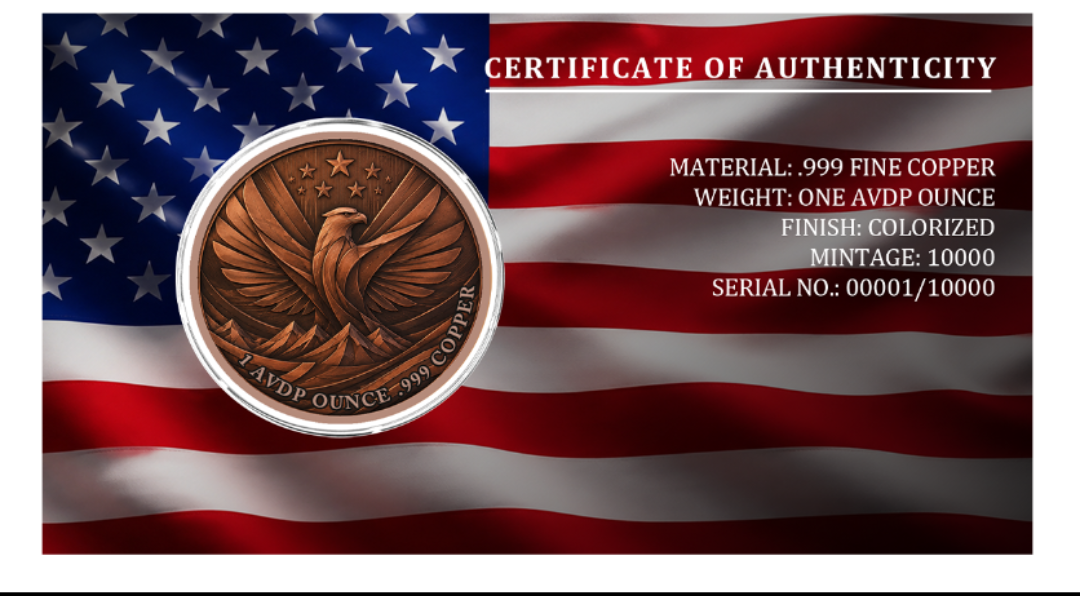 Wings of Freedom Colorized 1 oz Copper Round in Card (06/29)