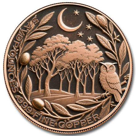 In Stock! Mystic Night Owl 5 oz Colorized Copper Round (New in Capsule)