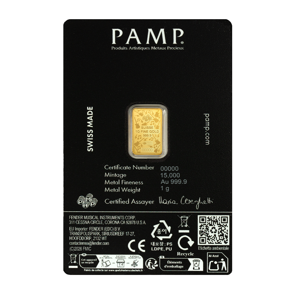 2026 PAMP Suisse Fender 80th Ann. 1g Gold Bar in Card (08/07)