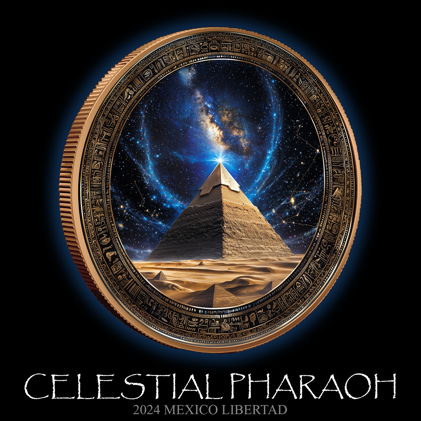 In Stock! 2024 Mexico Libertad Celestial Pharaoh Gilded & Colorized .999 10z. Silver Coin