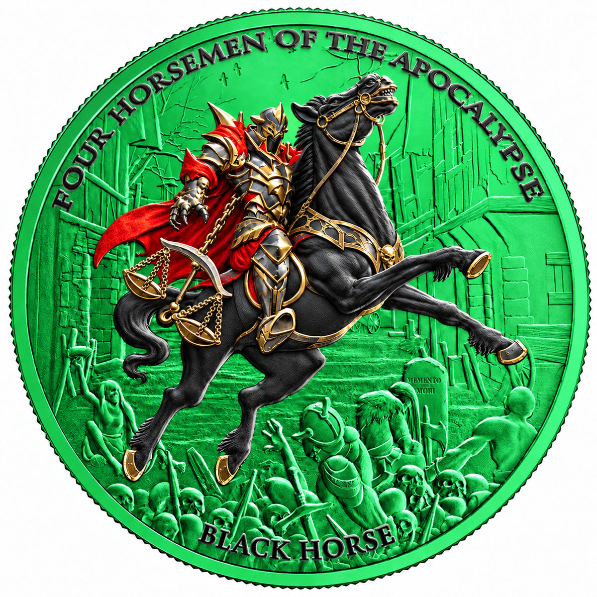 2026 Carpathian Four Horsemen of the Apocalypse Black Horse Space Green Edition 1 oz Silver Coin