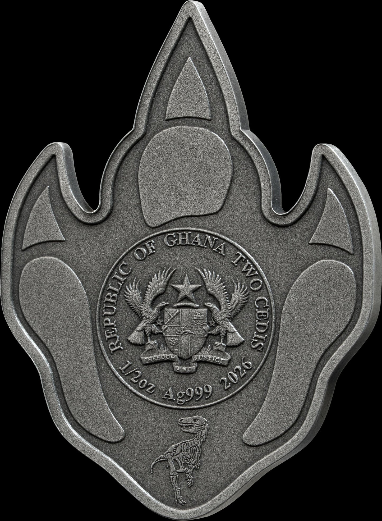2026 Ghana T-Rex Footprint Shaped 1/2 oz Silver Coin (07/08)