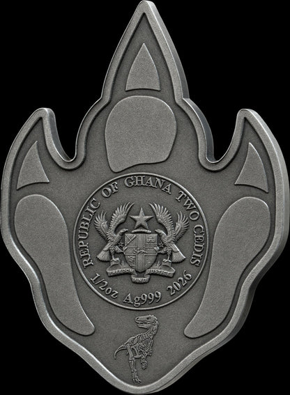 2026 Ghana T-Rex Footprint Shaped 1/2 oz Silver Coin (07/08)