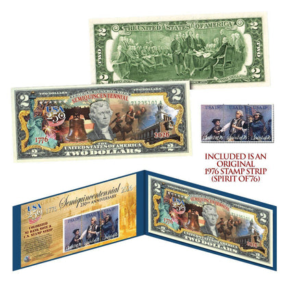 1776-2026 U.S. Genuine Legal Tender $2 Bill 'America's 250th' w/Spirit of '76 Stamp (07/03)