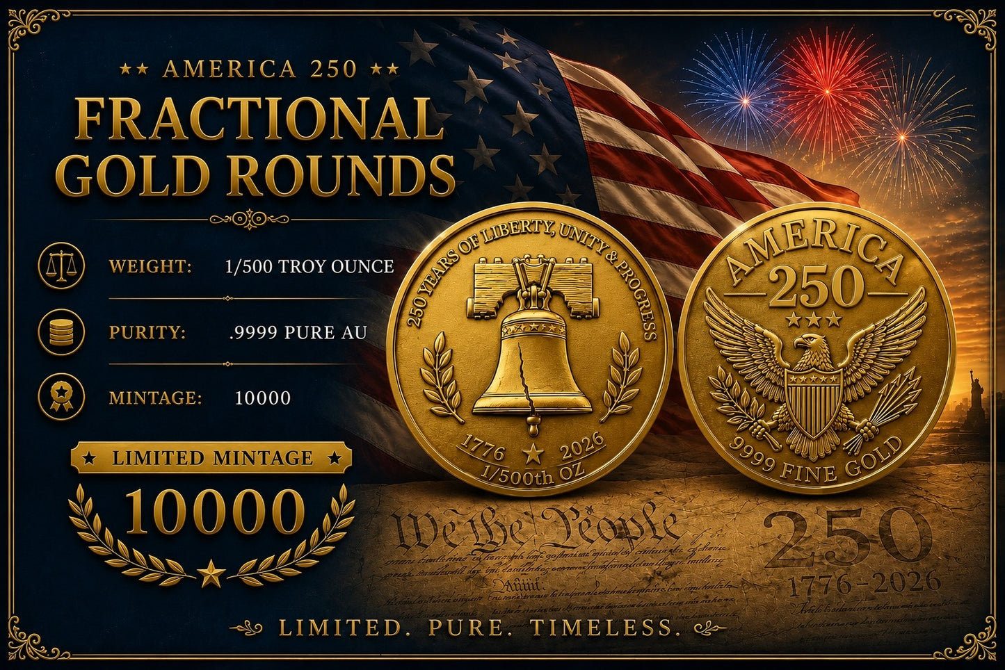America 250th Anniversary 1/500 oz Gold Round (08/05)