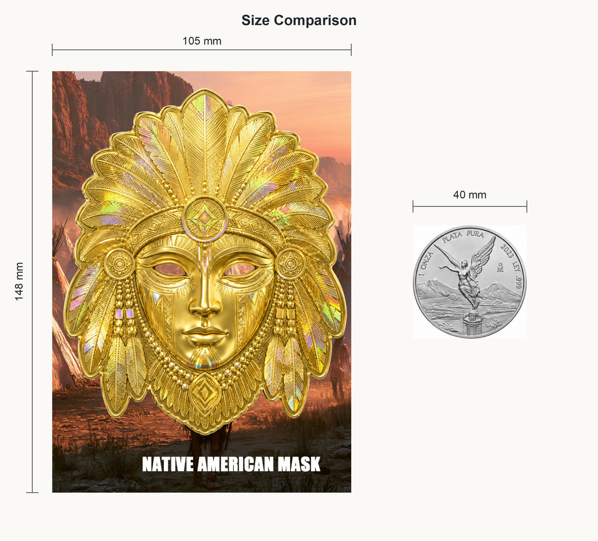 Native American Mask Shaped 1/4g Gold Medal in Card