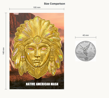 Native American Mask Shaped 1/4g Gold Medal in Card