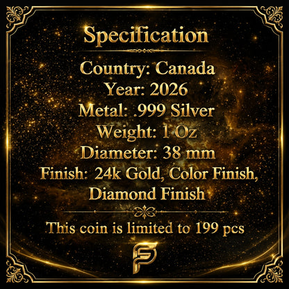 2026 Canada Maple Leaf Celestial Gold Dragon Diamond Dust 1 oz Silver Coin