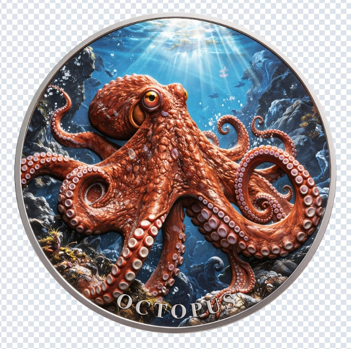 North American Wildlife - Octopus UHR Colorized 1 oz Copper Medal in Card (07/03)