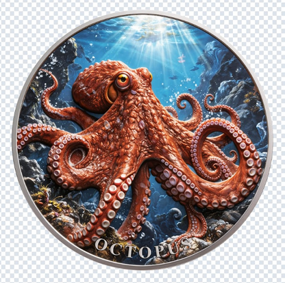 North American Wildlife - Octopus UHR Colorized 1 oz Copper Medal in Card (07/03)