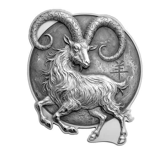 2027 Ghana Lunar Goat Shaped 1/2 oz Silver Coin (07/14)