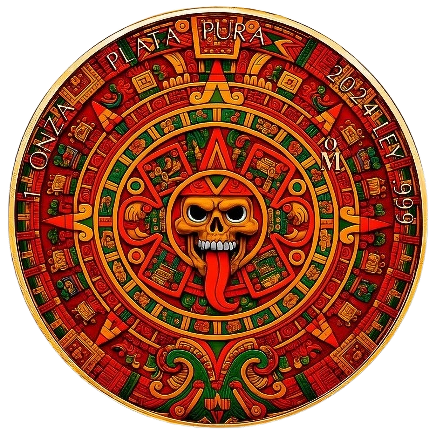 In Stock! 2024 1 oz Mexican Libertad Aztec Calendar 24k Gold Gilded Colorized Silver Coin