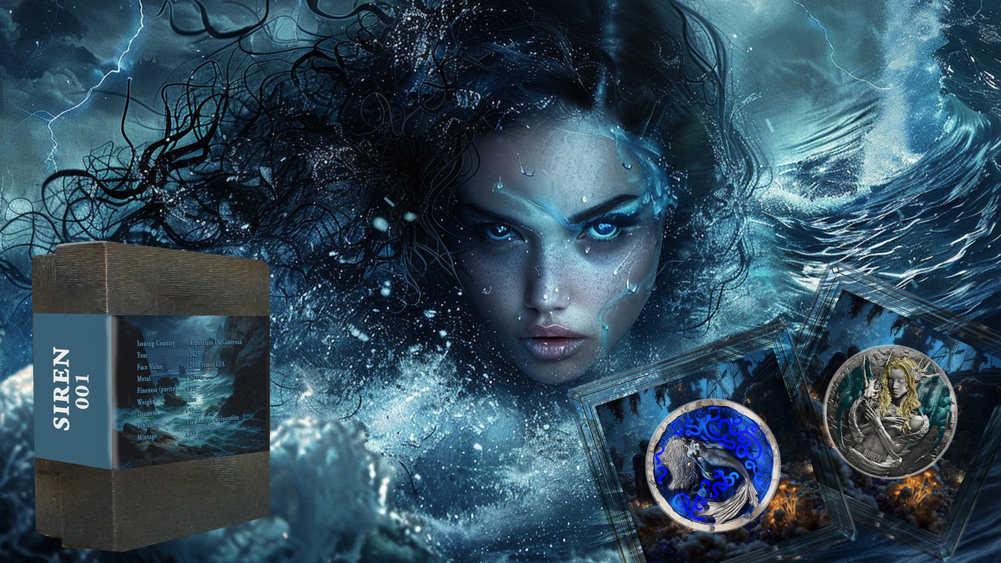 In Stock! 2025 Cameroon Seduction of the Sea Siren 2 oz Silver Coin (Antique)