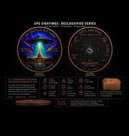 In Stock! New Series! UFO SIGHTINGS: DECLASSIFIED SERIES 5 oz Copper