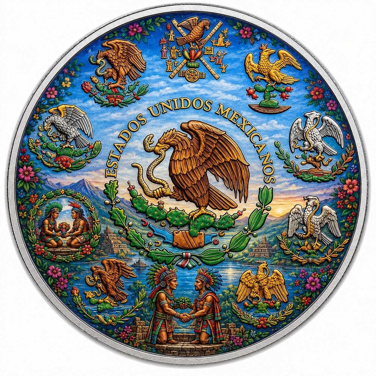 2024 Mexico Libertad Aztec Flower Wars Edition 1 oz Silver Coin (07/21)