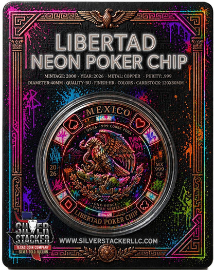 Libertad Neon Poker Chip Colorized 1 oz Copper Round (06/13)