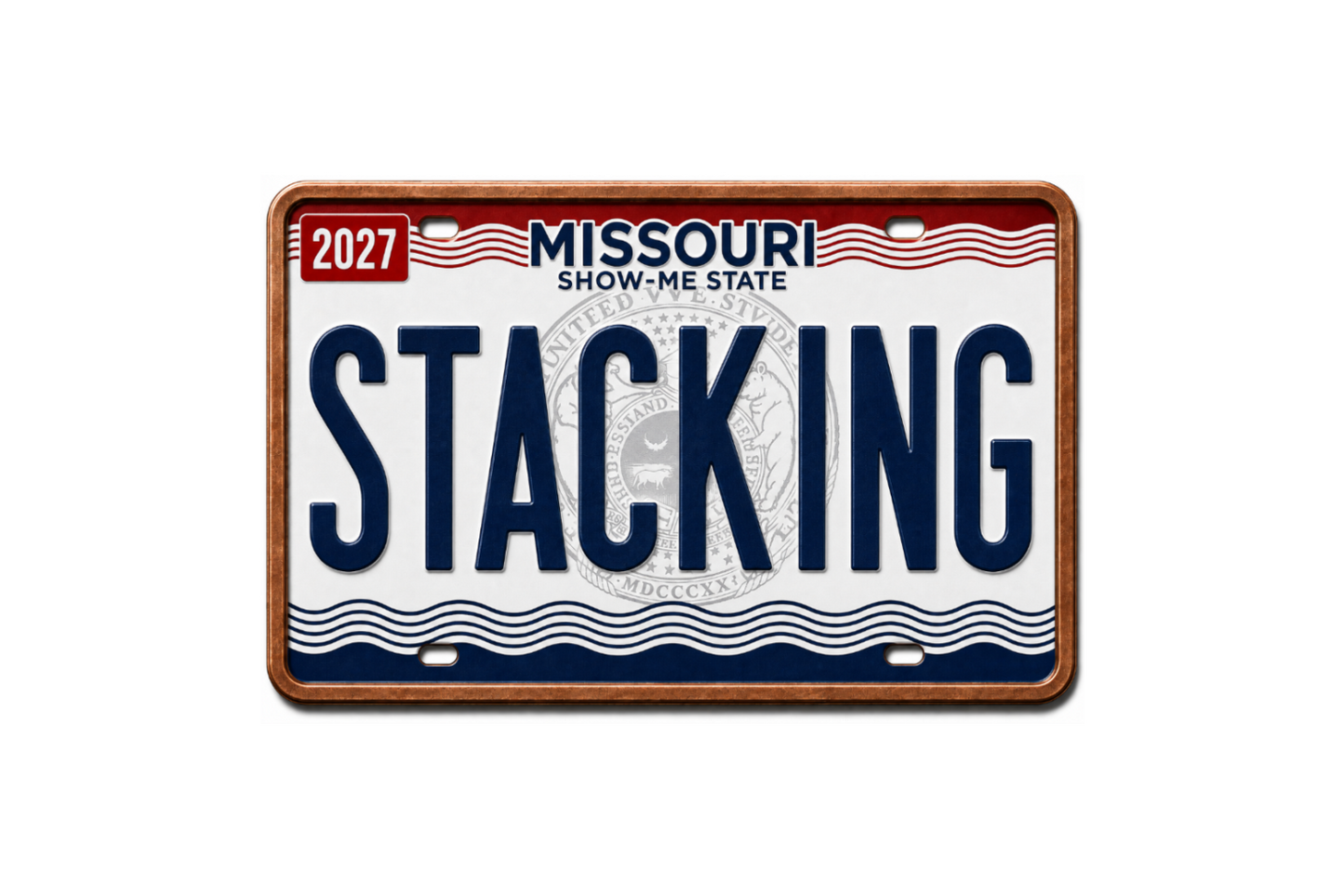 2027 Stacking Across America Missouri License Plate Colorized 1 oz Copper Bar (Series 3) - Tennessee