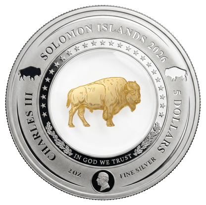 2026 Solomon Islands The Embracing Gold Buffalo 2 oz Silver Coin (06/26)