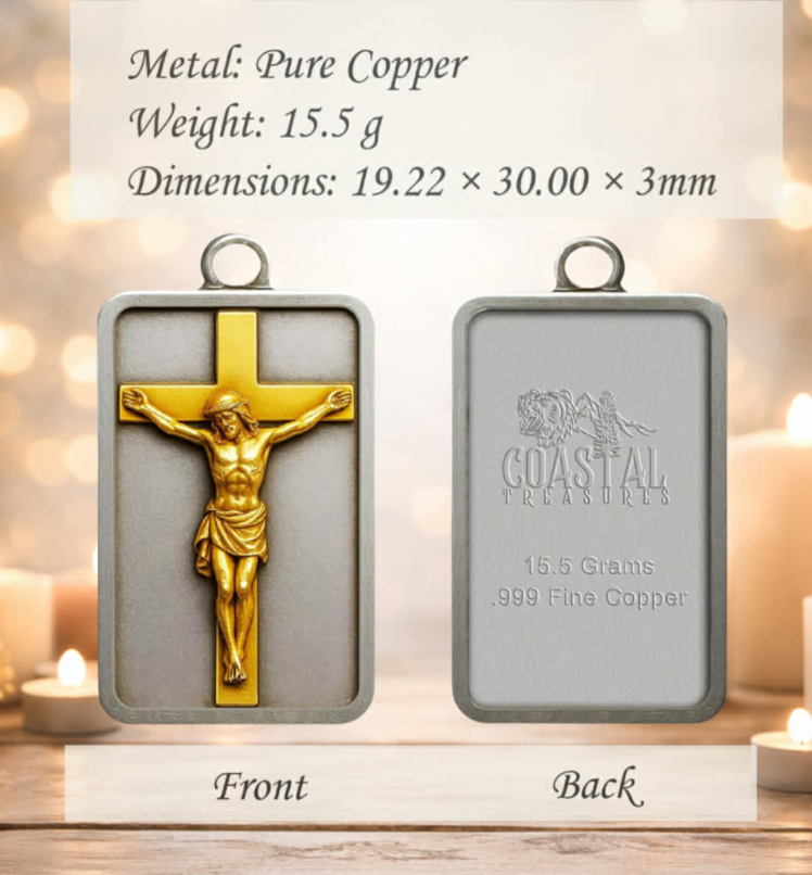 Jesus Crucifix Pendant Gold Plated 1/2 oz Copper Medal (06/23)