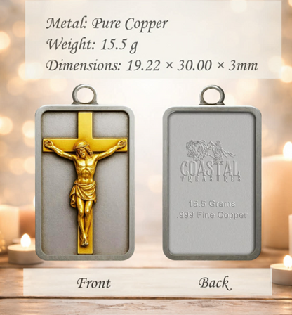 Jesus Crucifix Pendant Gold Plated 1/2 oz Copper Medal (06/23)