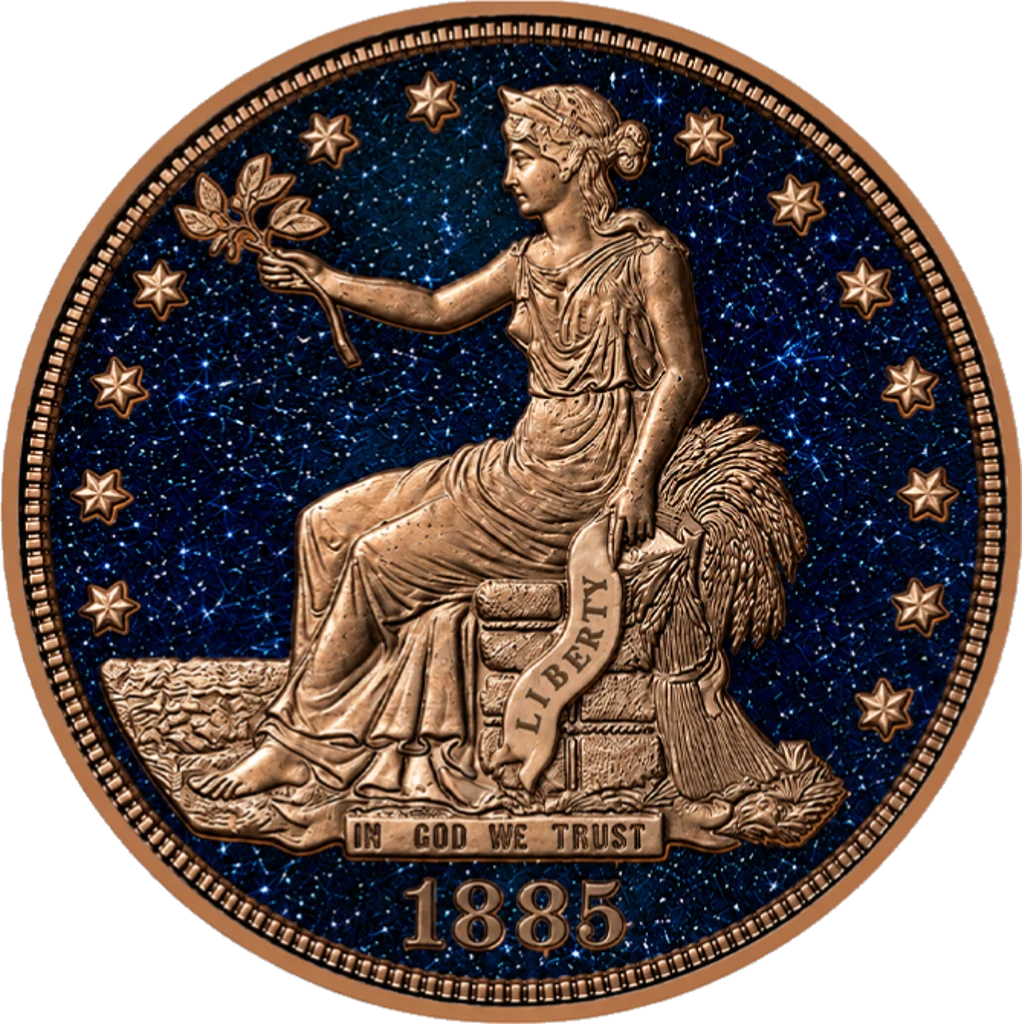 1885 U.S. Trade Dollar Trubute Diamond Dust 1 oz Copper Medal