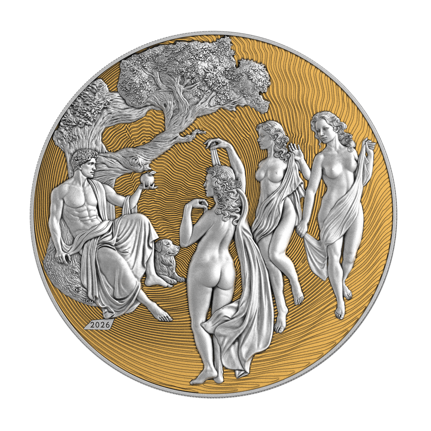 2026 Cameroon Paris & the Three Graces Gold Gilt 2 oz Silver Coin (07/15)
