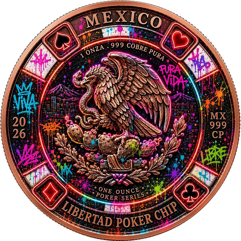Libertad Neon Poker Chip Colorized 1 oz Copper Round (06/13)
