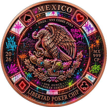 Libertad Neon Poker Chip Colorized 1 oz Copper Round (06/13)